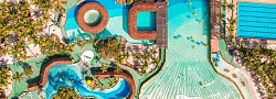 Vista aérea da praia e a piscina de ondas no Thermas dos Laranjais: Divulgação