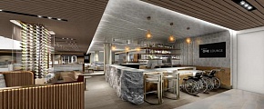 O Delta One Lounge chega a Seattle neste verão do Hemisfério Norte, oferecendo pouco mais de 1 mil metros quadrados e um terraço ao ar livre com vista para o Monte Rainier (Crédito: Delta Air Lines/Divulgação)