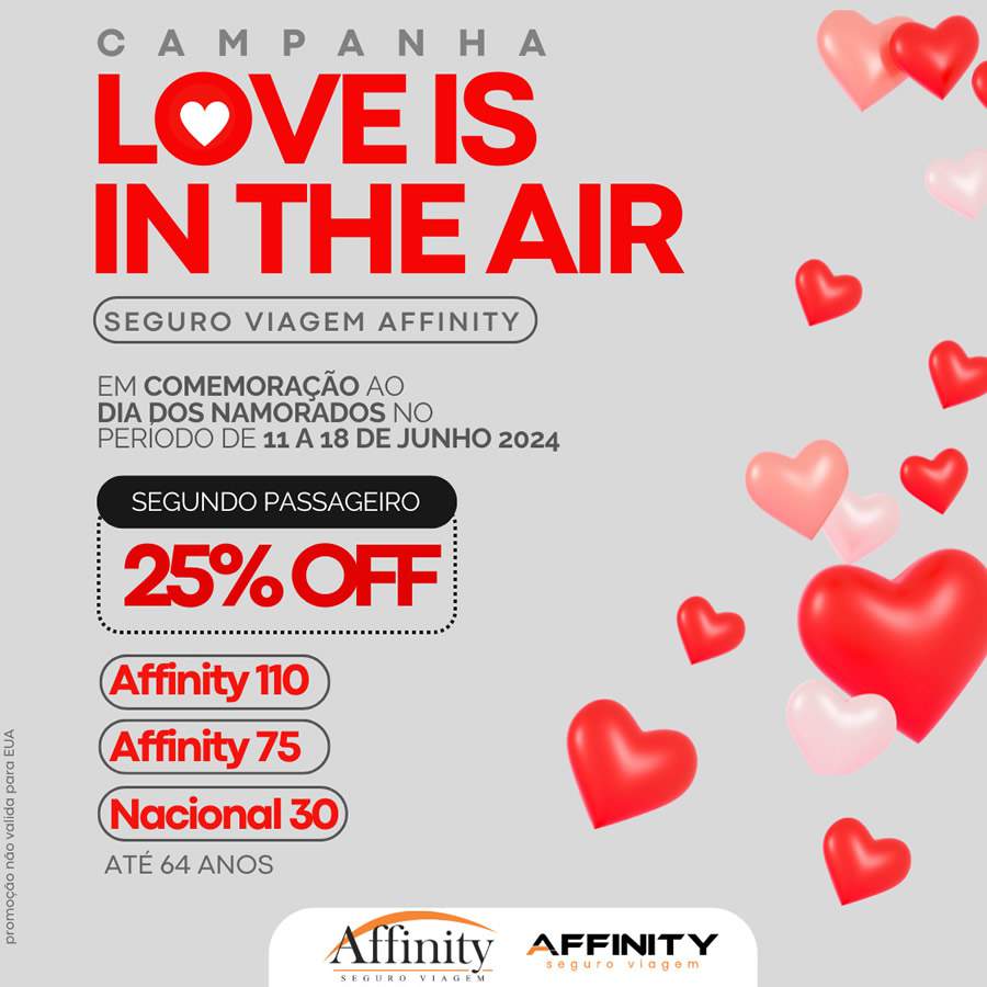 Affinity Seguro Viagem lança campanha de Dia dos Namorados com 25% off para o segundo passageiro