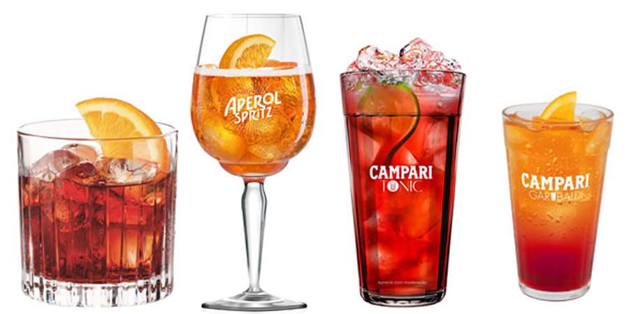 Negroni, Aperol Spritz, Campari Tonic e Garibaldi - Crédito: Divulgação Grupo Campari