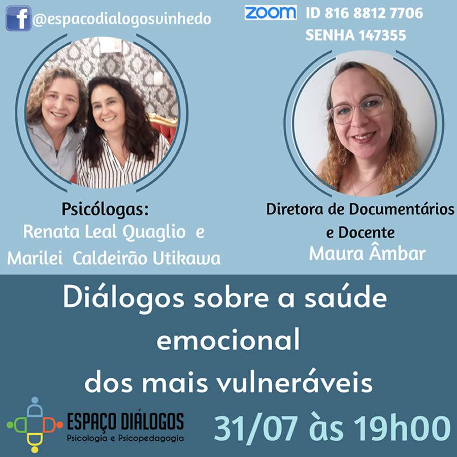 Saúde emocional dos mais vulneráveis - Espaço Diálogos Vinhedo bate papo ao vivo com a diretora de documentários e docente Maura Âmbar, de Valinhos-SP