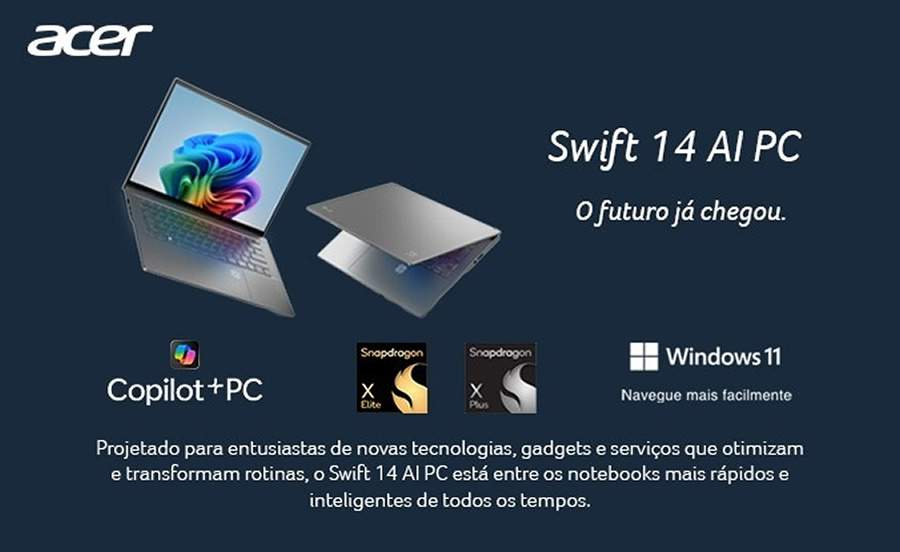 Acer lança dois novos Swift 14 AI PCs com processadores Snapdragon X Plus e X Elite