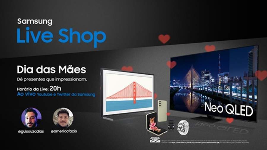 Guilherme Dias e Américo Fazio apresentam Samsung Live Shop especial de Dia das Mães em 5 de maio