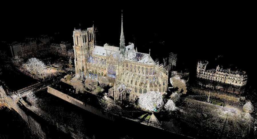 A nuvem de pontos precisa e abrangente de Andrew Tallon provou ser inestimável na reconstrução fiel de Notre Dame ao seu estado original. (Imagem: Andrew Tallon/Vassar College)