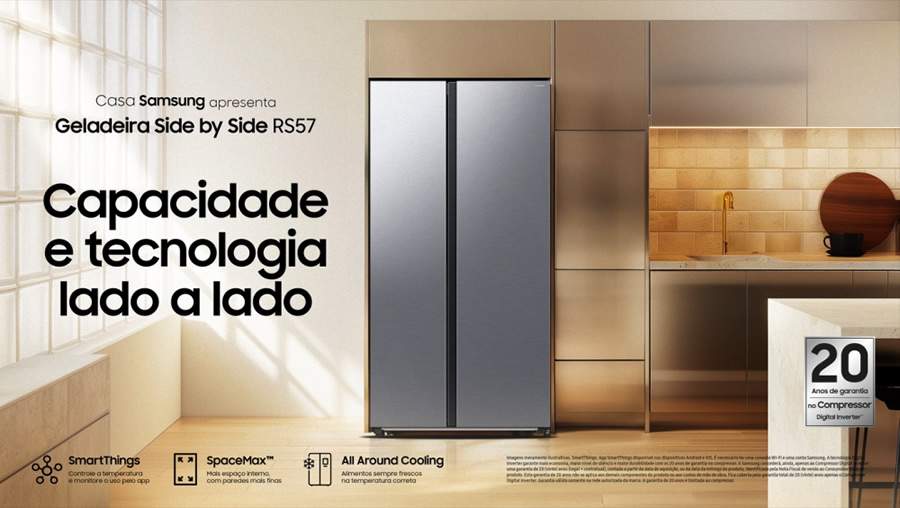  Geladeira Side by Side RS57 sem dispenser da Samsung.  - Crédito Samsung Electronics