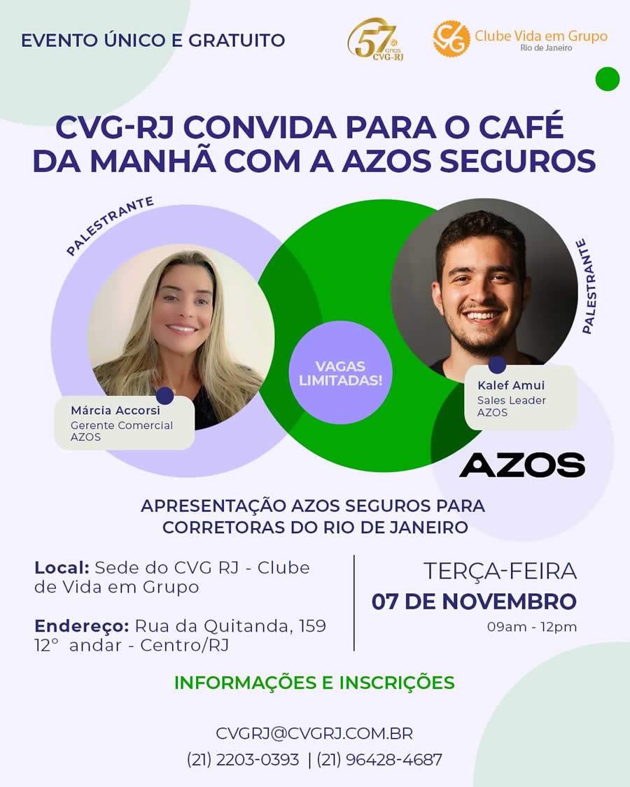 CVG-RJ convida para café da manhã com a Azos Seguros