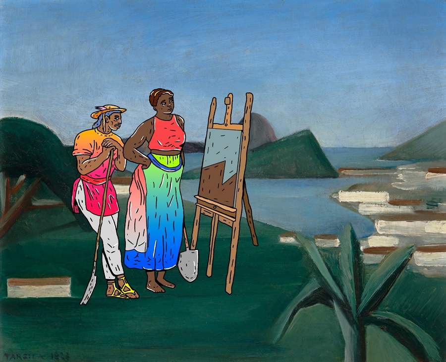 Obra Aqueles que pintam o Rio de Janeiro, intervenção do artista PV Dias em Rio de Janeiro (1923) de Tarsila do Amaral, que integra a Coleção Ema Klabin. Adesivo retroverso em vinil.